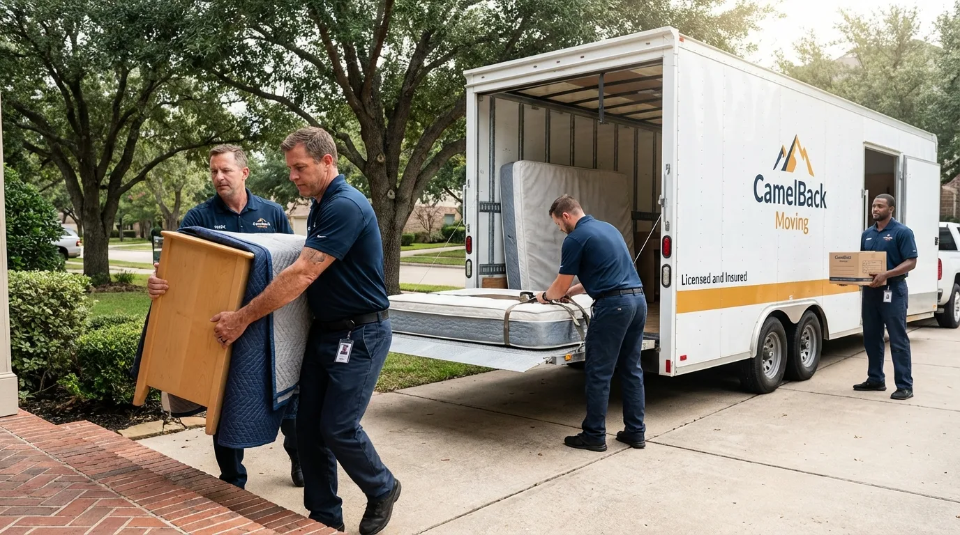 Crew loading residential truck for cross-state move from Fort Fairfield, ME