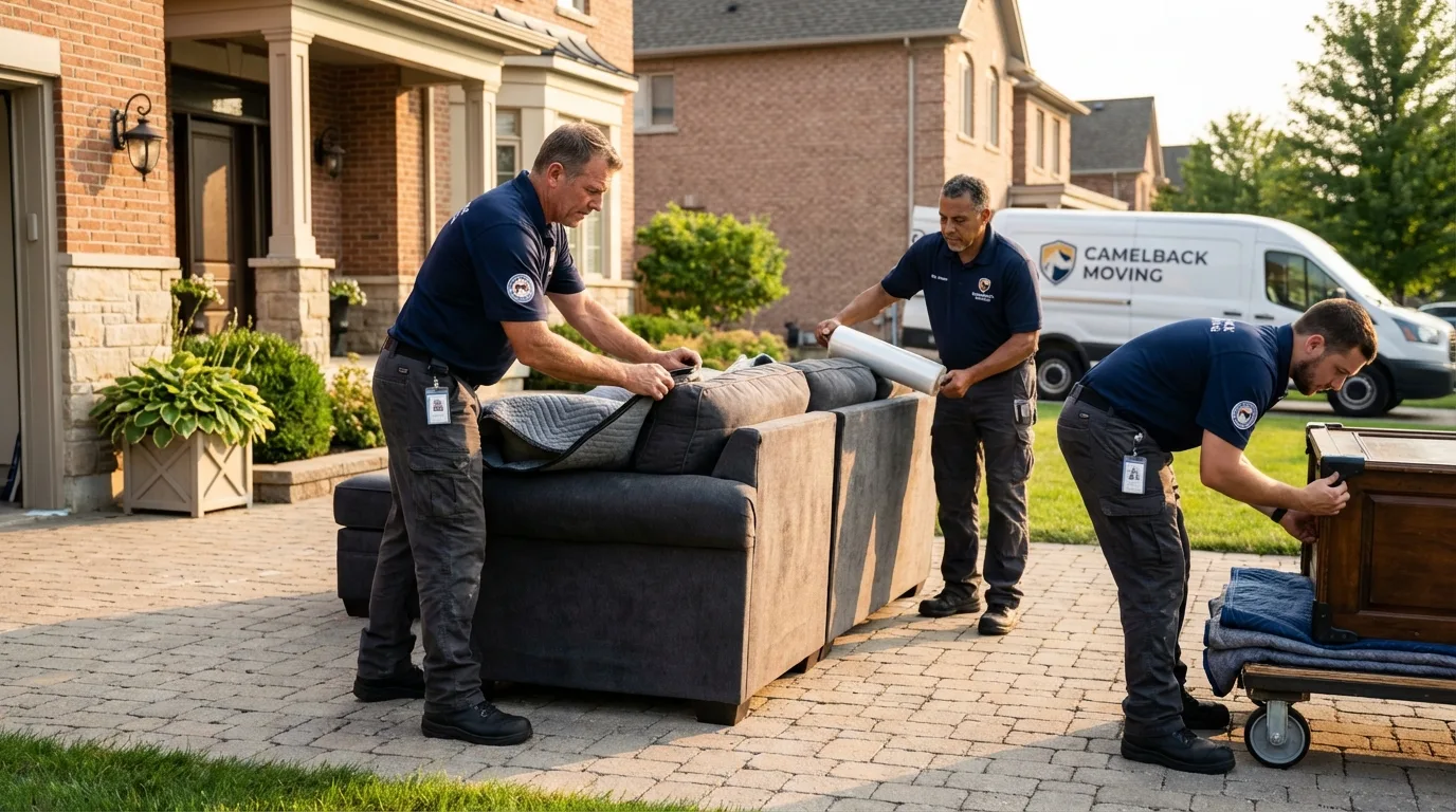 Large estate moving crew wrapping furniture in Fort Fairfield, ME